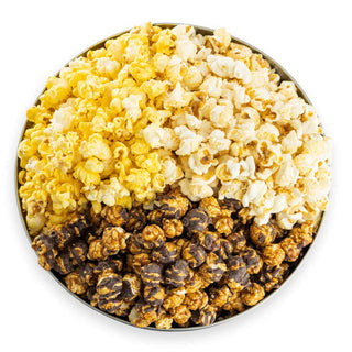Gourmet Popcorn 3 Flavor Party Tin With Caramel Chocolate - Giftsmiths